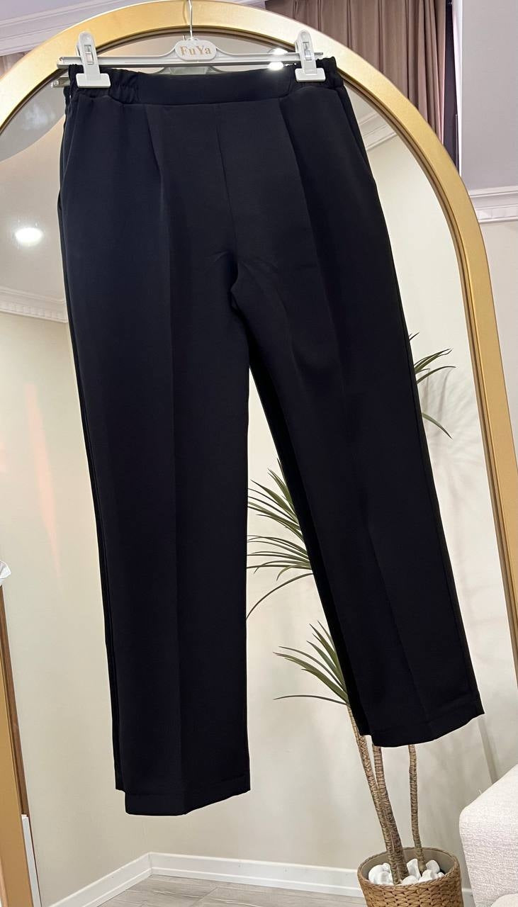 9400 - Beli Lastikli Kumaş Pantolon - Siyah
