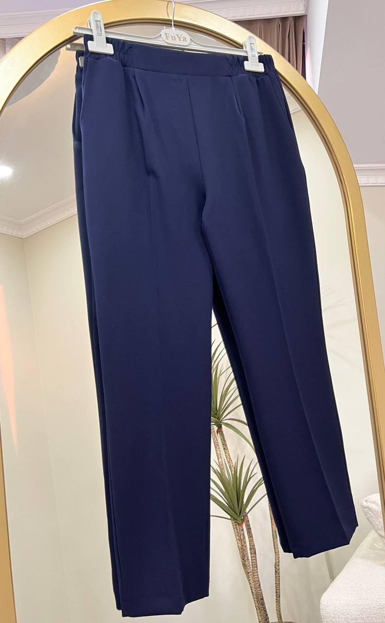 9400 - Beli Lastikli Kumaş Pantolon - Lacivert