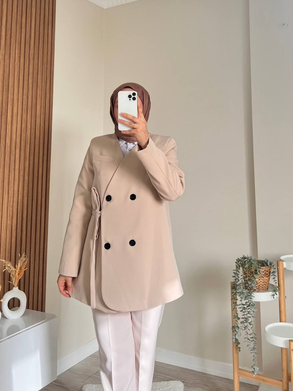 9820 - Yandan Bağlamalı Ceket - Krem