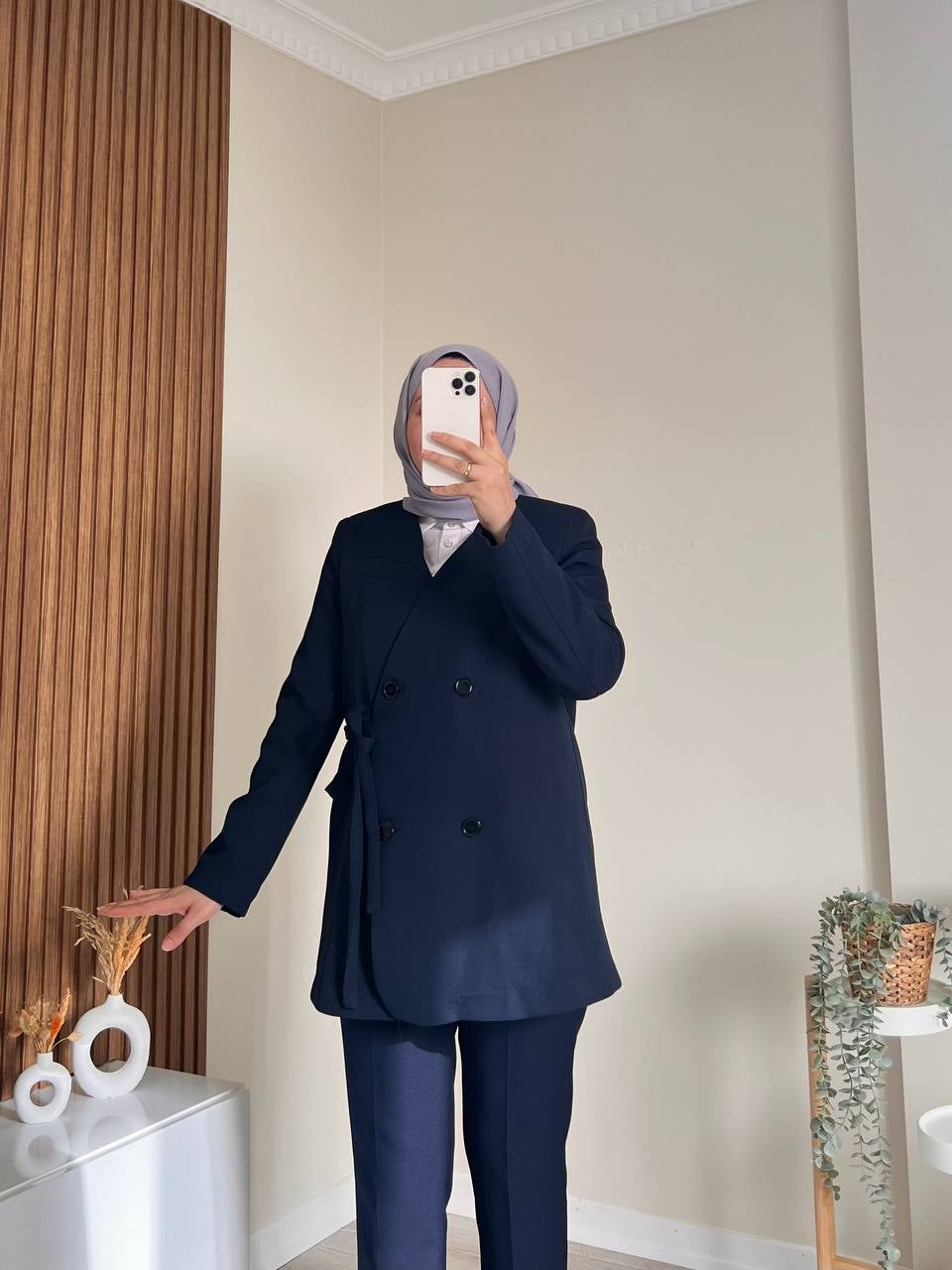 9820 - Yandan Bağlamalı Ceket - Lacivert