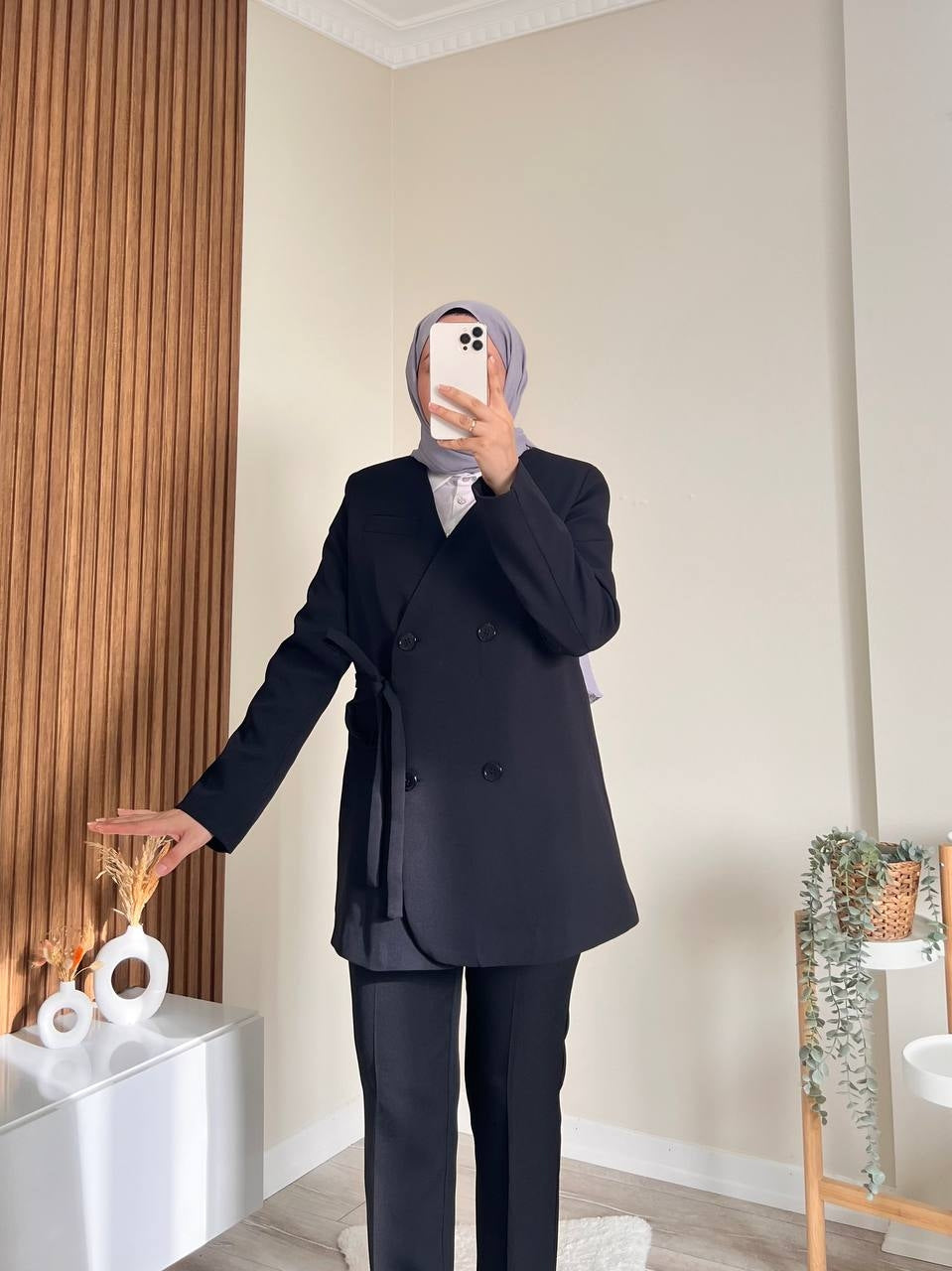 9820 - Yandan Bağlamalı Ceket - Siyah