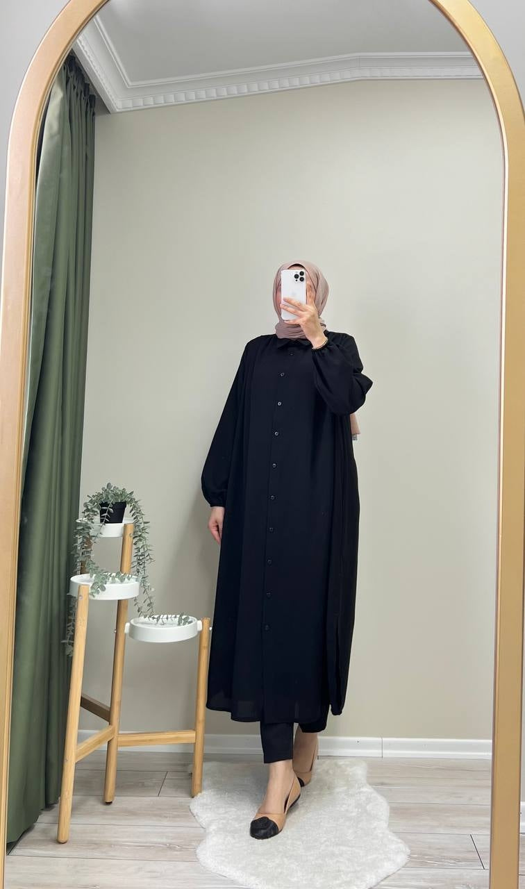 9509 - Uzun Bağlamalı Gömlek - Siyah