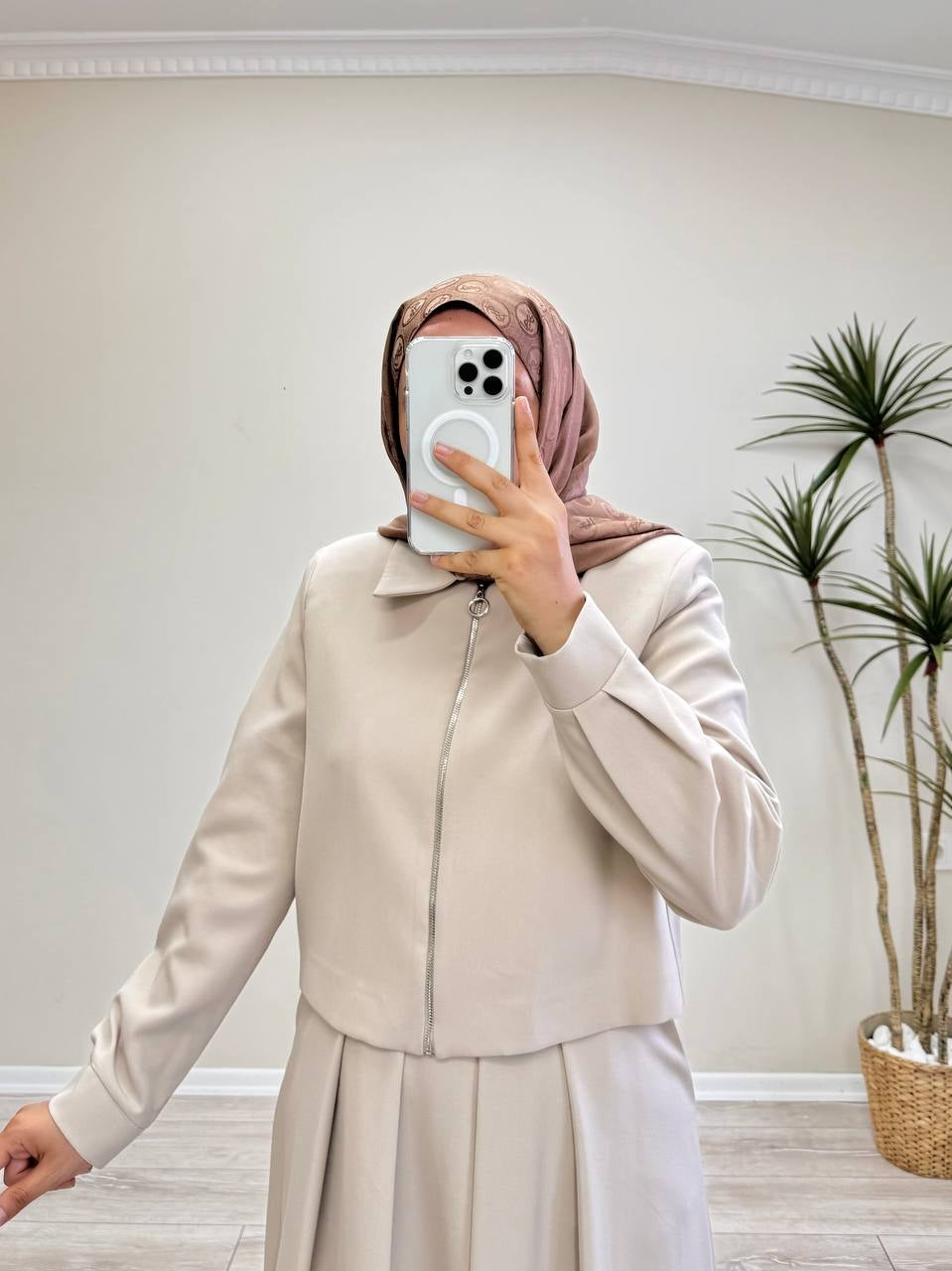 0352 - Fermuarlı Etek Takım -Bej