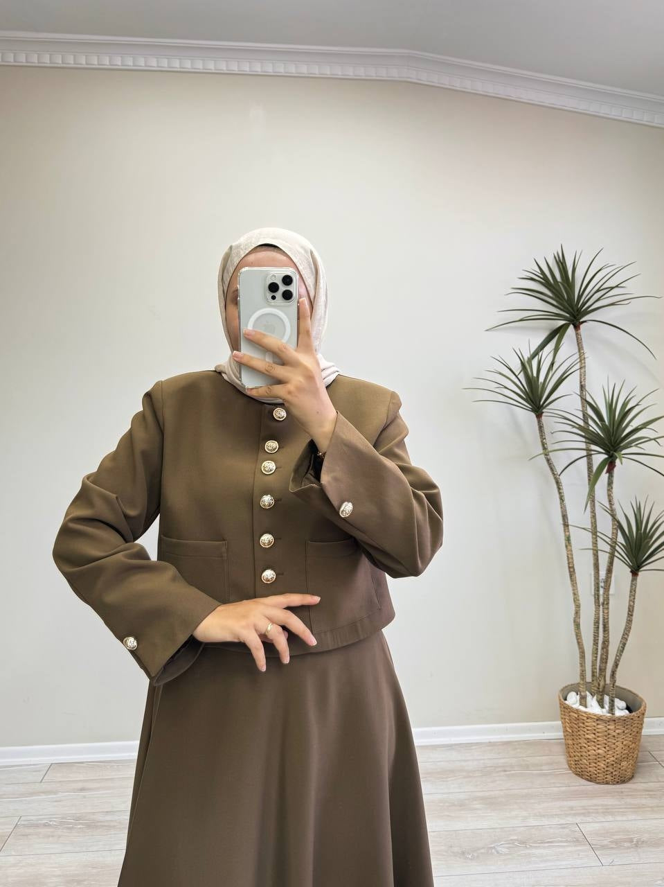 0369 - Ceketli Etek Takım - Kahverengi