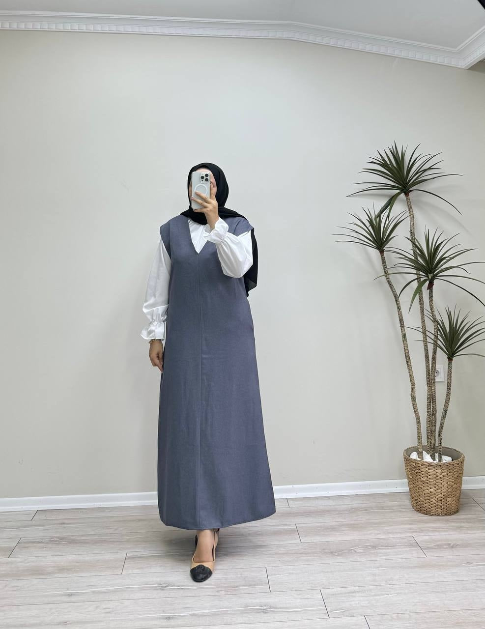 0437 - Kemerli Düz Jile - Gri