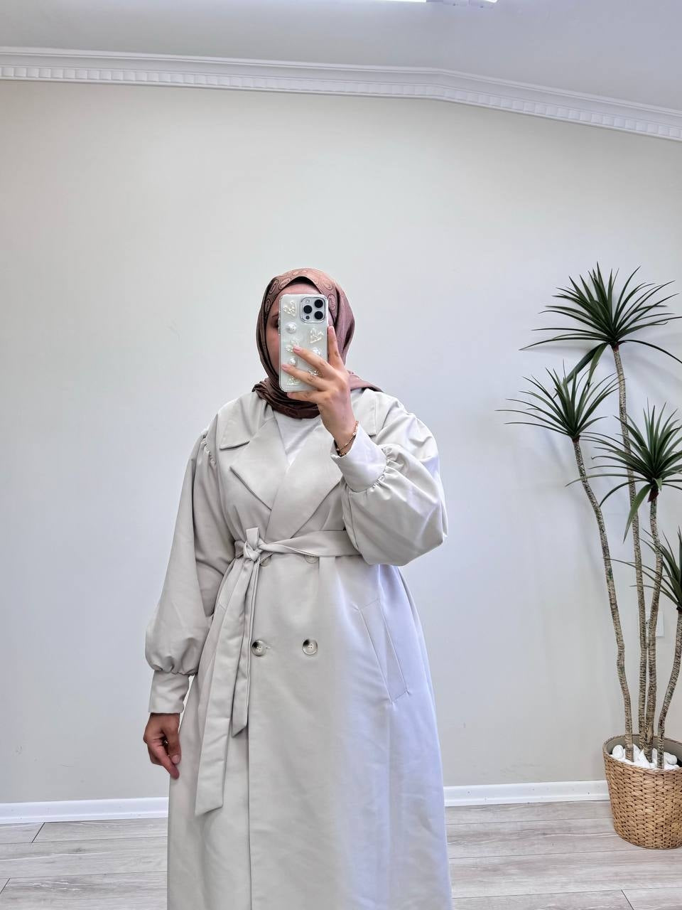 8663 Balon Kol Trençkot -Taş