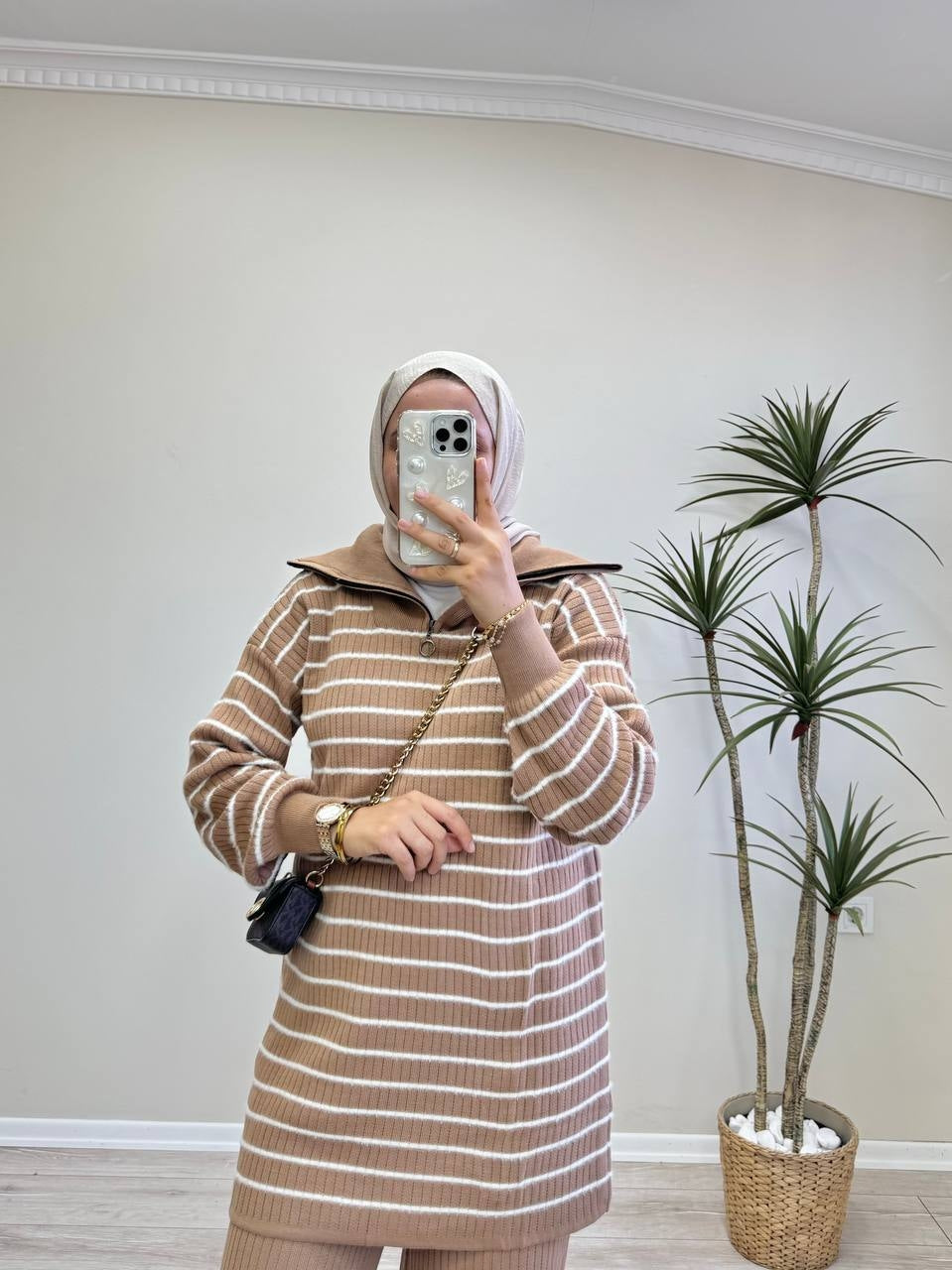 0512 - Çizgili Pant. Takım -Camel