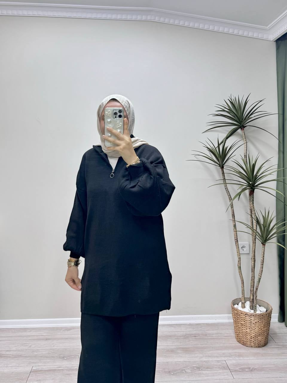 0529 - Düz Triko Pant. Takım - Siyah