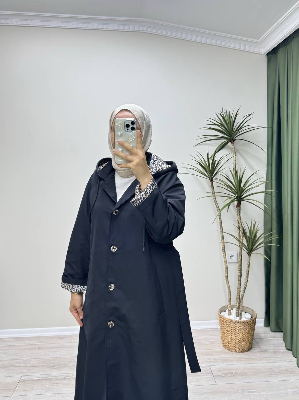 0451 - Leopar Trençkot - Siyah