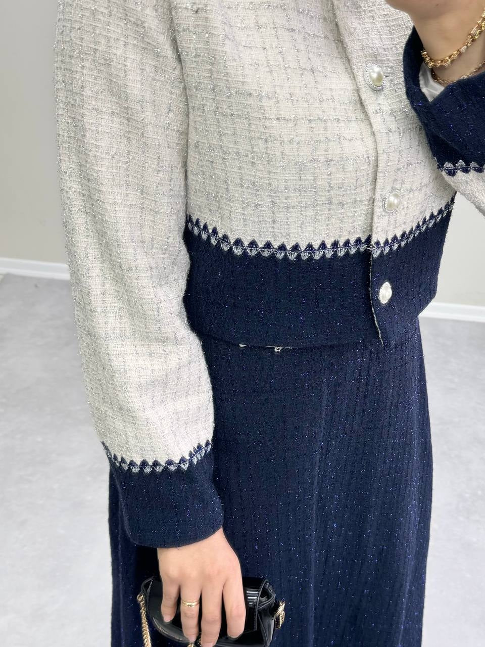 0642 - Simli Chanel Etek Takım - Lacivert