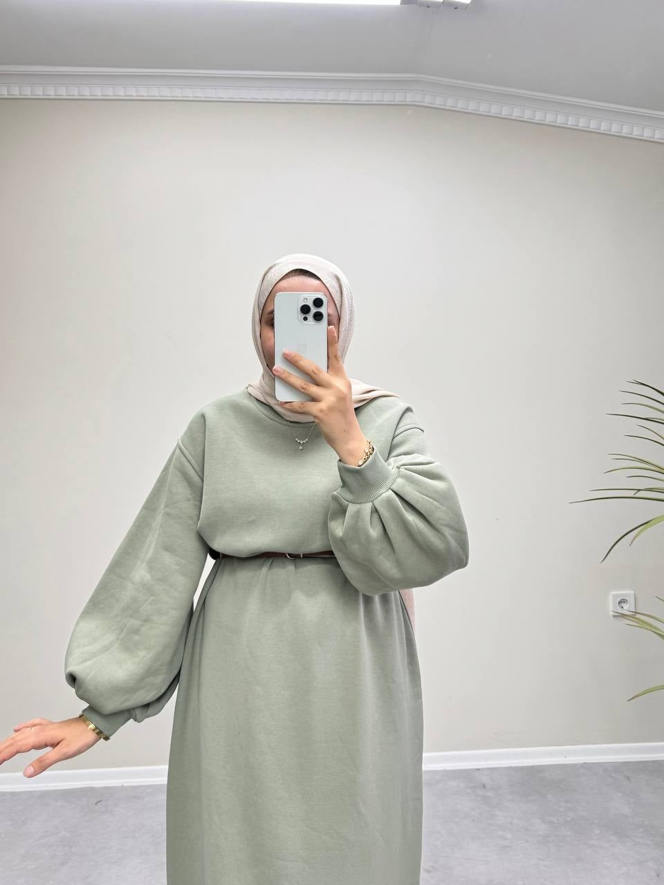 0703 - Sweat Elbise -Haki