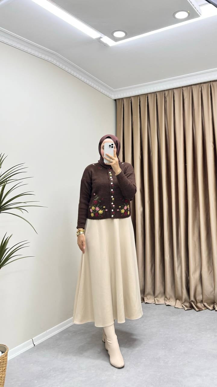 0734 - Nakışlı Hırka - Acı Kahve