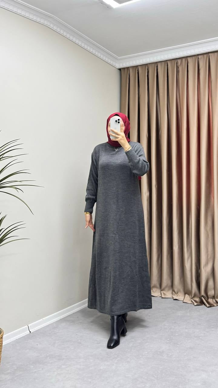 0697 - Bağlamalı Triko Elbise - Antrasit