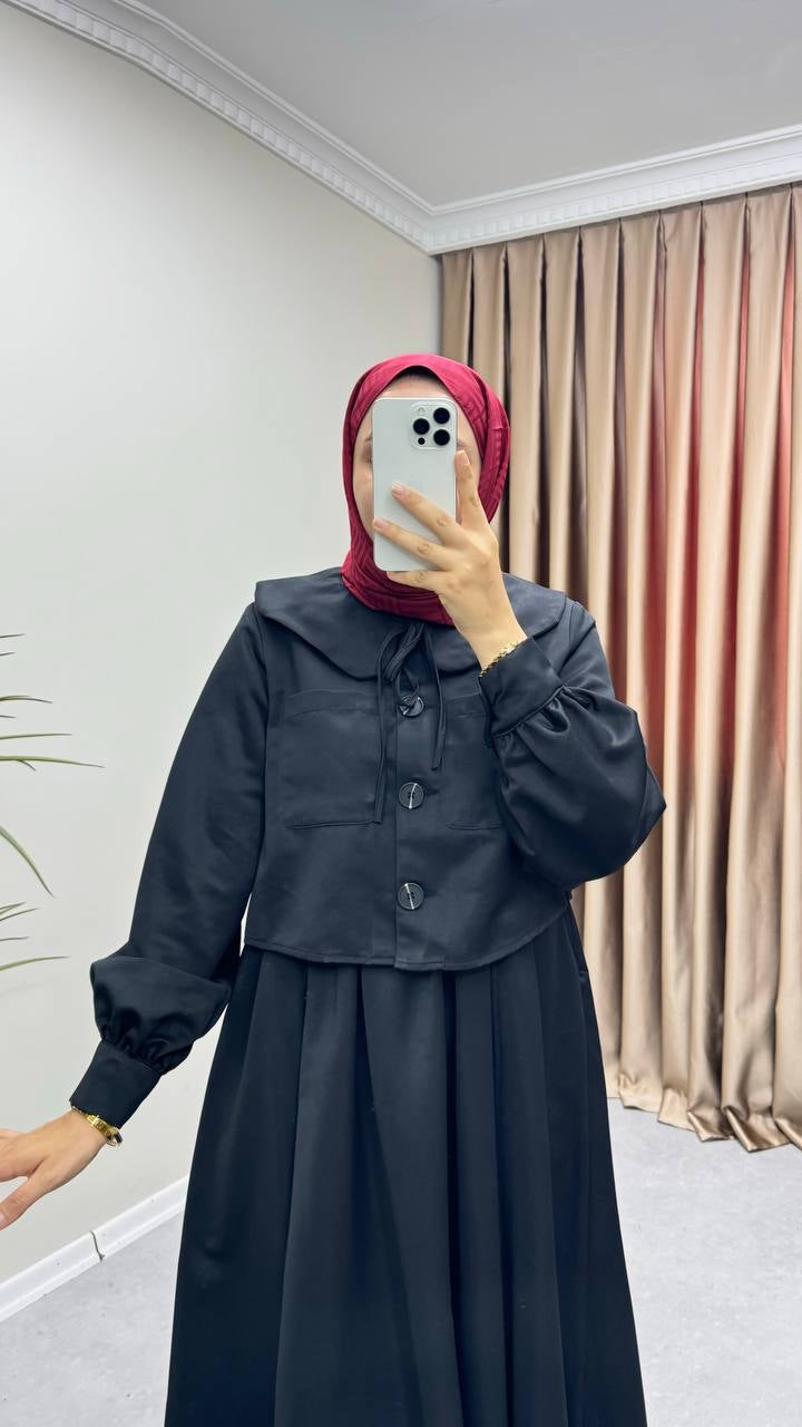 0727 - Bebe Yaka Etek Takım - Siyah