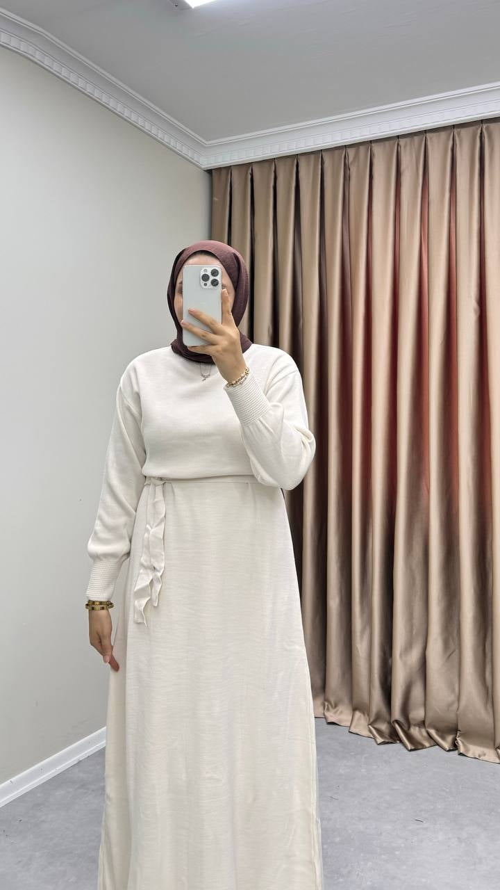 0697 - Bağlamalı Triko Elbise - Bej