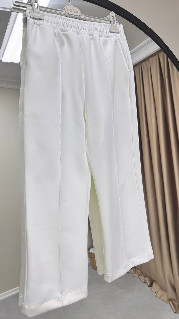 0758 - Çımalı Scuba Pantolon - Beyaz