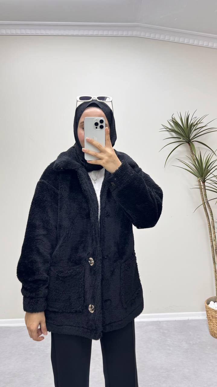 0840 - Peluş Mont - Siyah