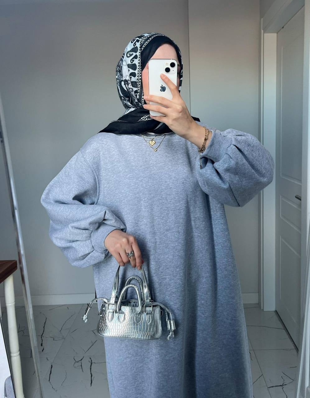 0703 - Sweat Elbise - Gri