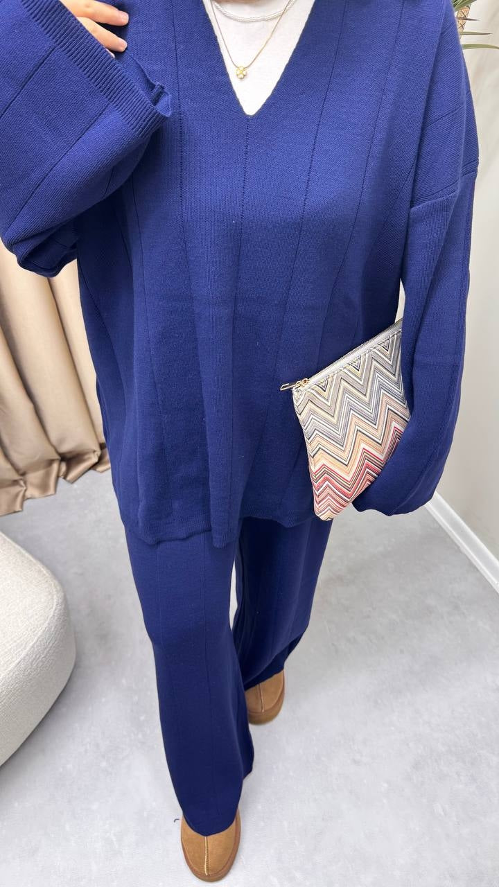 1045 - V Yaka Triko Pantolon Takım - Lacivert