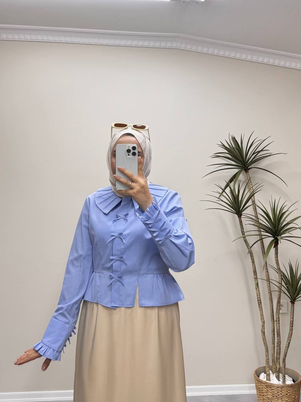 1137 - Fiyonklu Gömlek - Bebe mavi