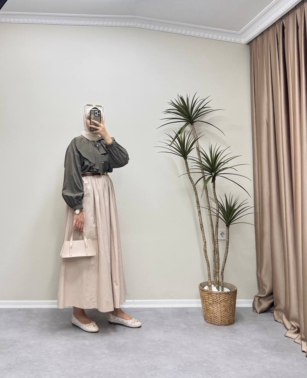 1199 - Kemerli Paraşüt Etek - Bej