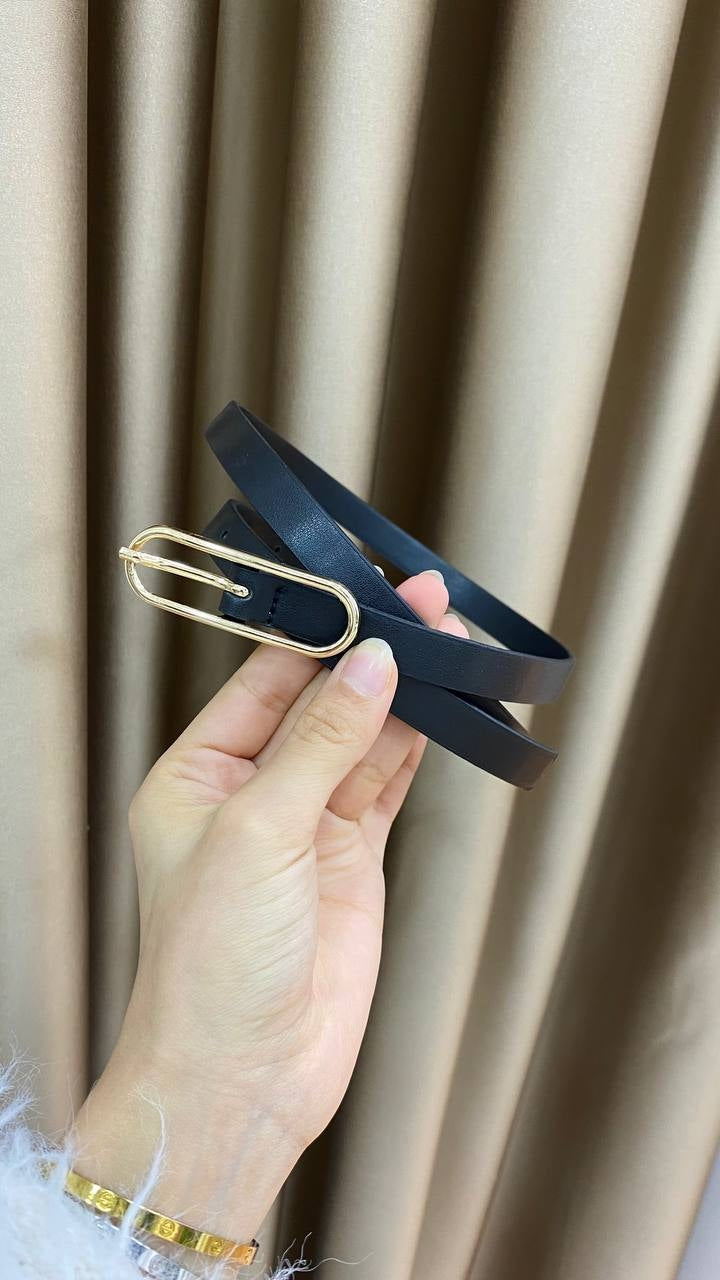 1250 - İnce Gold Tokalı Kemer - Siyah