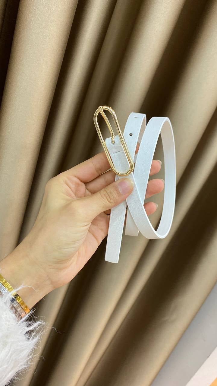 1250 - İnce Gold Tokalı Kemer - Beyaz