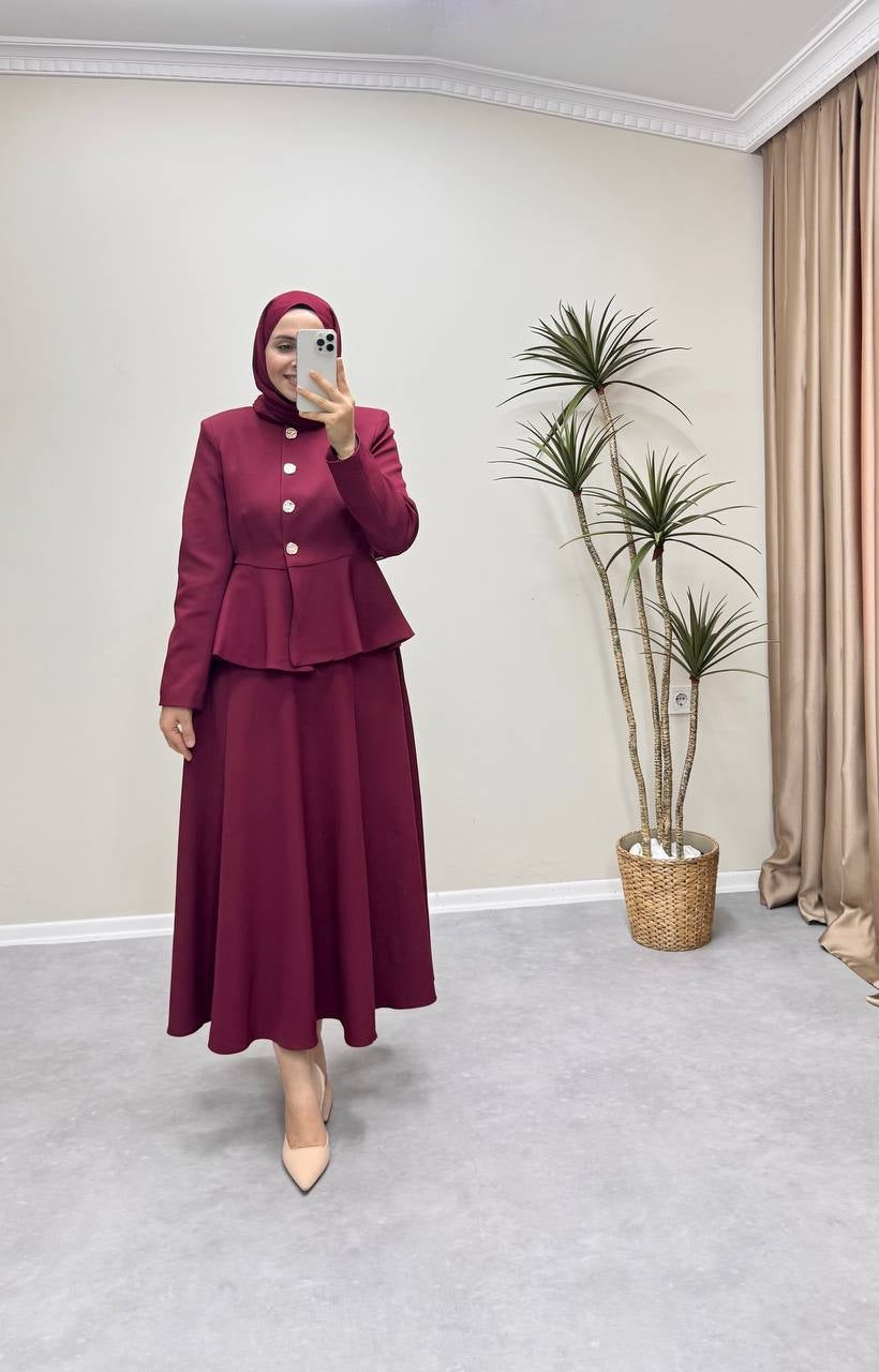 1335 - Volanlı Etek Takım -Bordo