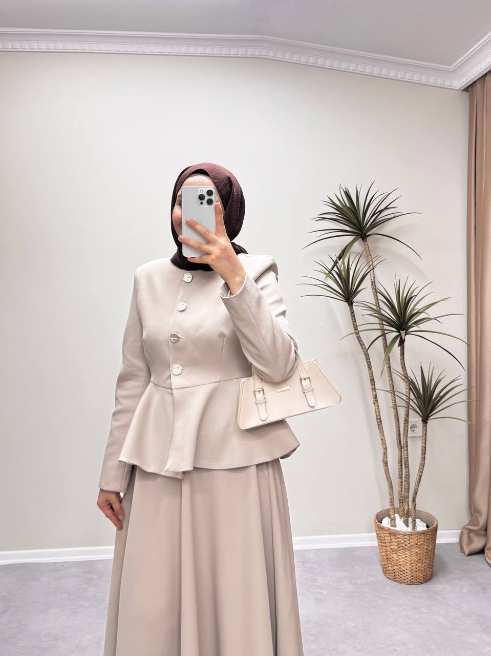 1335 - Volanlı Etek Takım -Bej