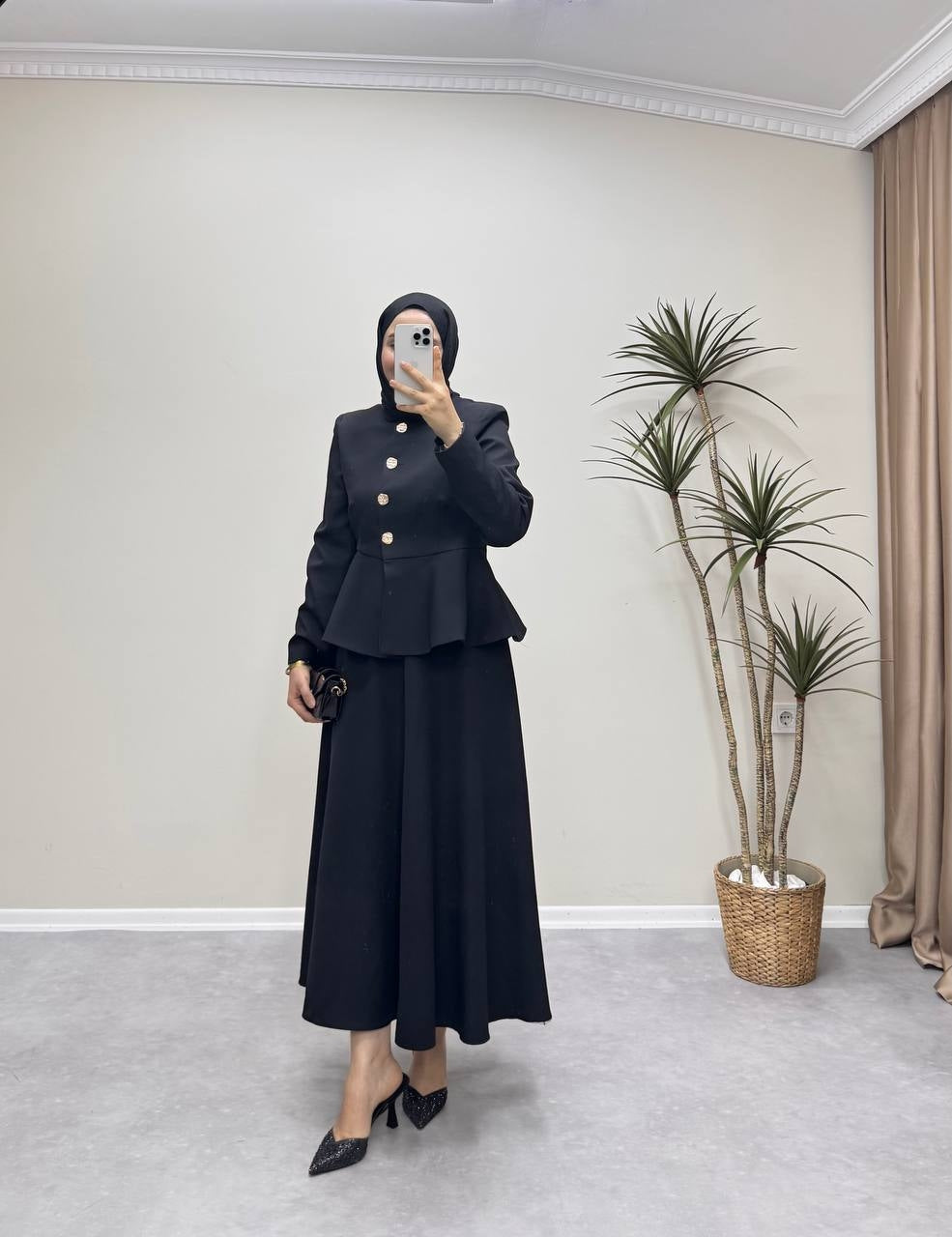 1335 - Volanlı Etek Takım - Siyah