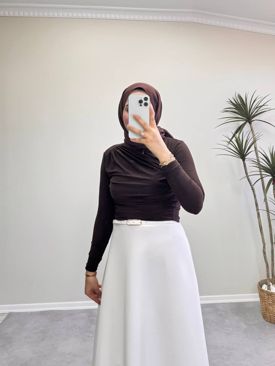 1359 - Drapeli Bluz -Kahverengi