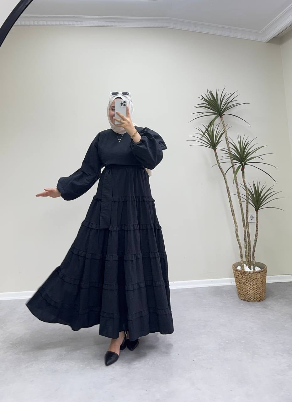 1373 - Fırfır Elbise -Siyah