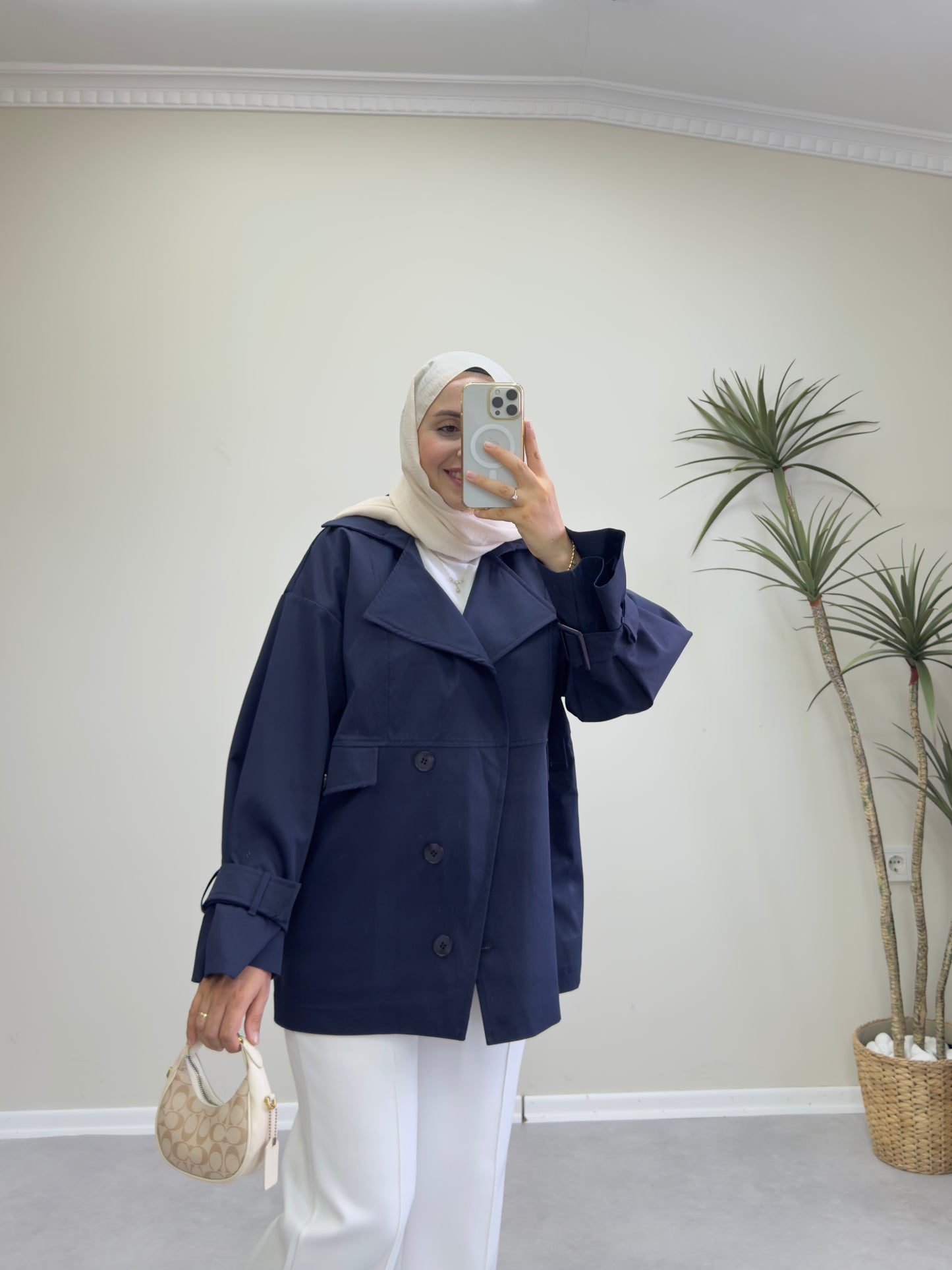 1182 - Düğmeli Trençkot - Lacivert