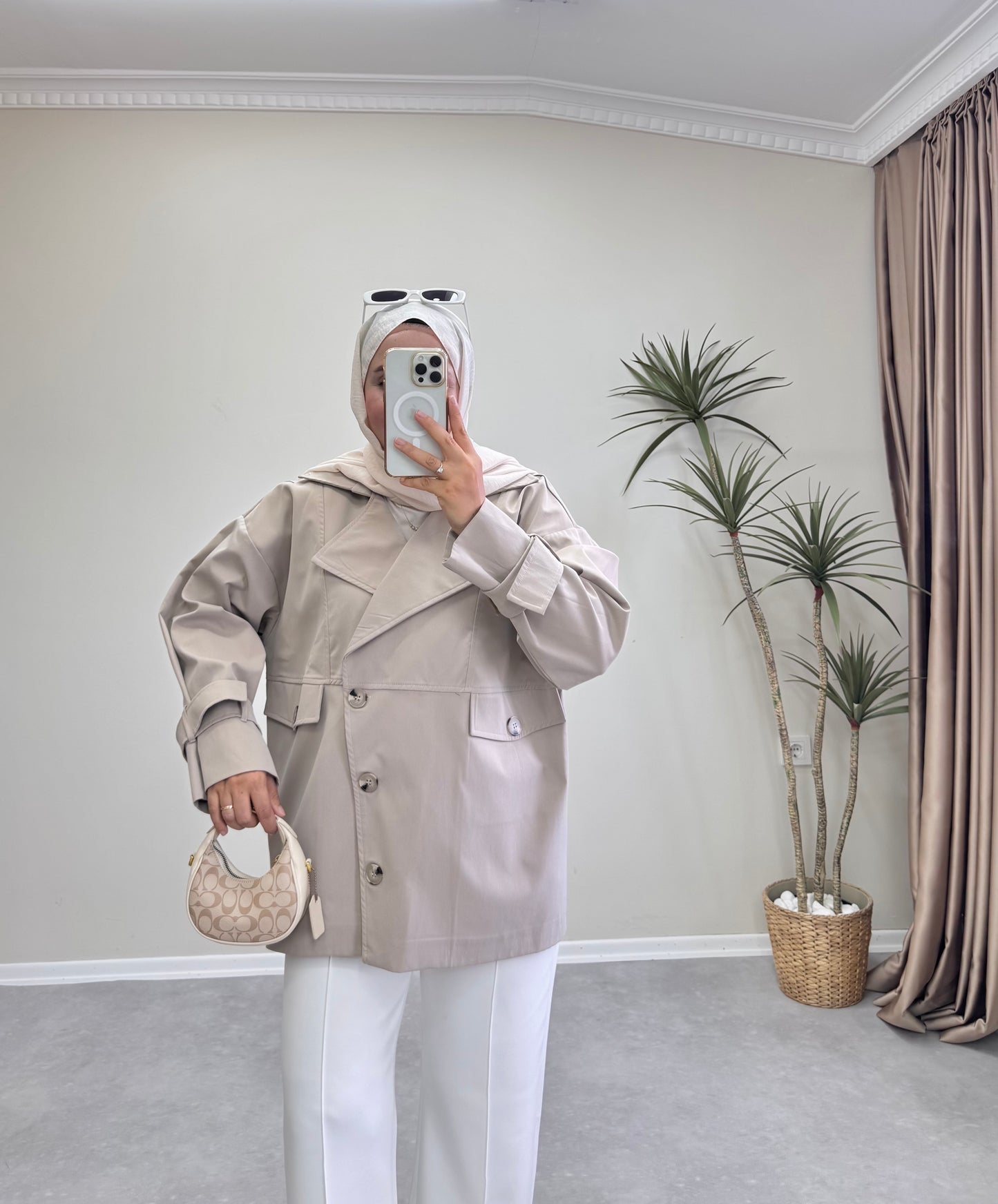 1182 - Düğmeli Trençkot - Taş