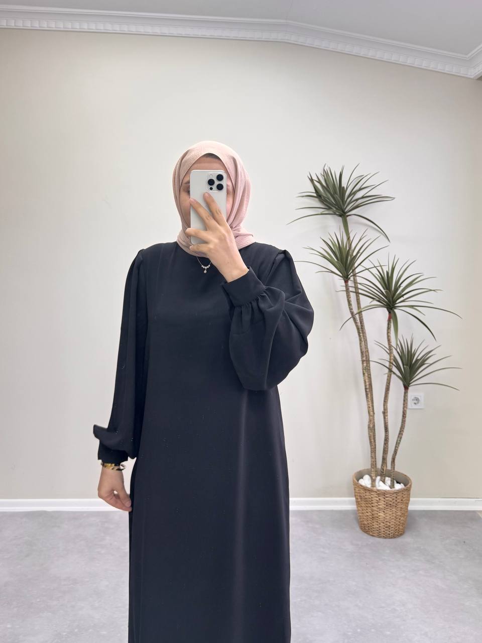 7154 - Kemerli Kalem Elbise - Siyah