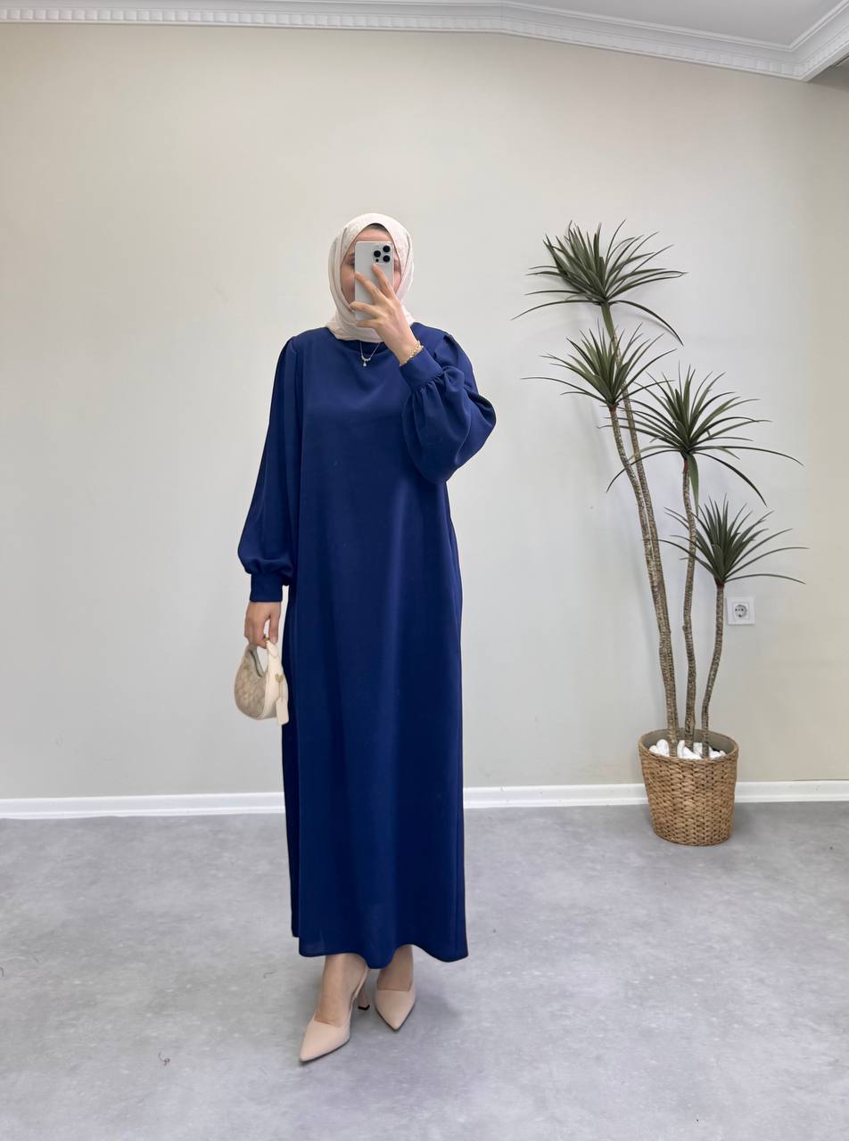 7154 - Kemerli Kalem Elbise - Lacivert