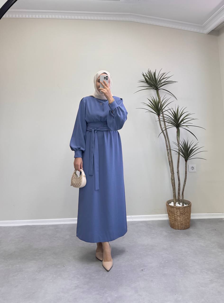 7154 - Kemerli Kalem Elbise - Leylak