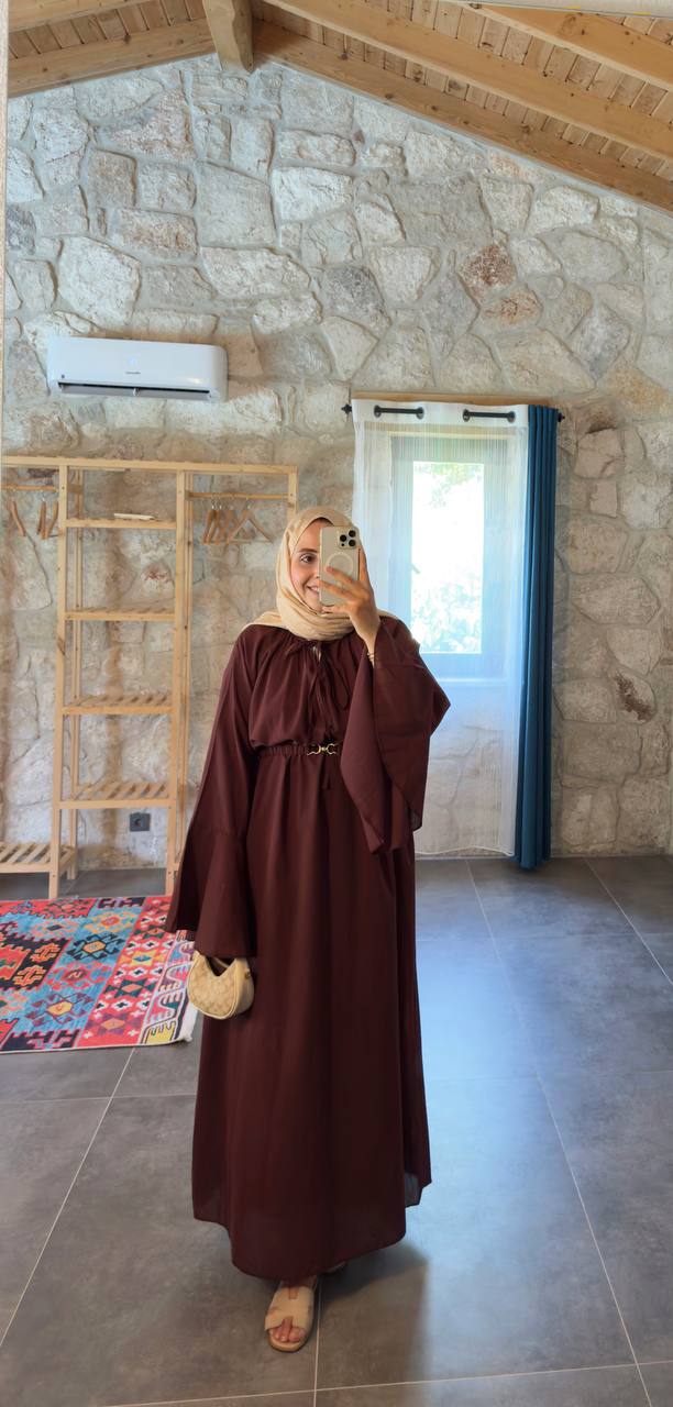 2103 - Kolları Volanlı Elbise - Bordo