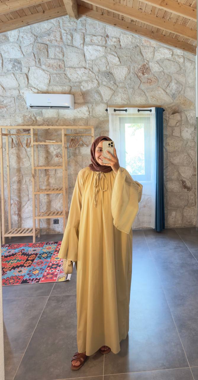 2103 - Kolları Volanlı Elbise - Sarı