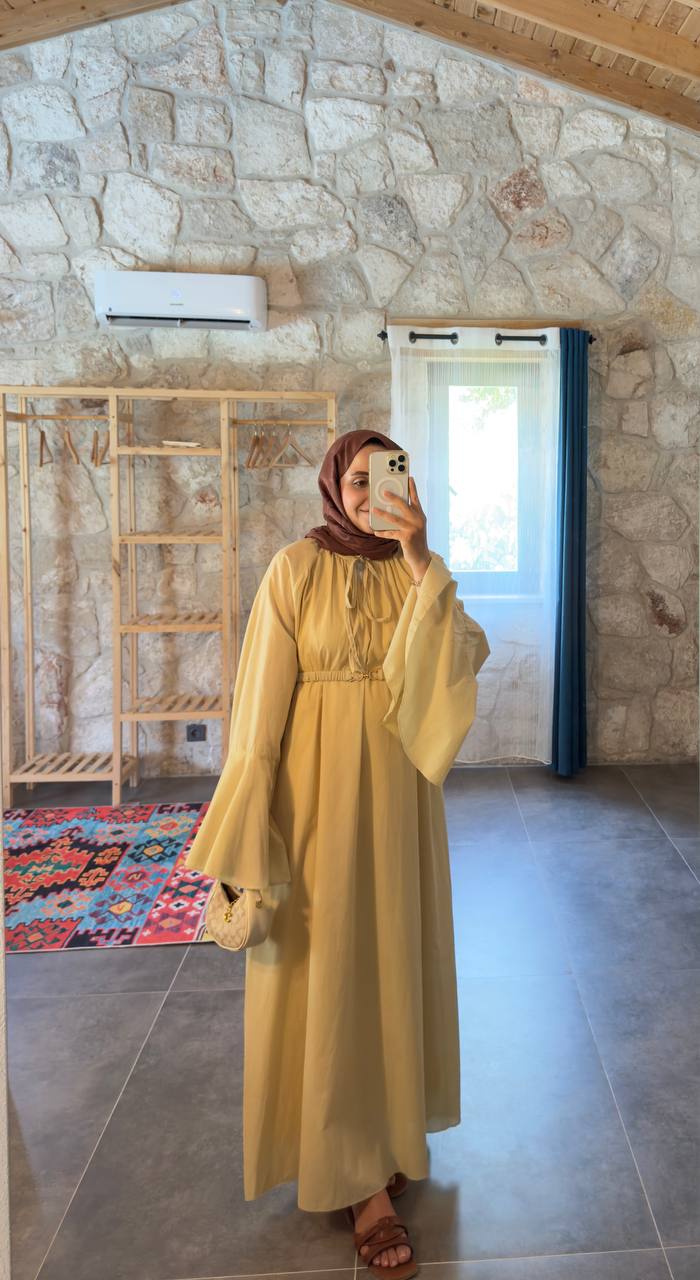 2103 - Kolları Volanlı Elbise - Sarı