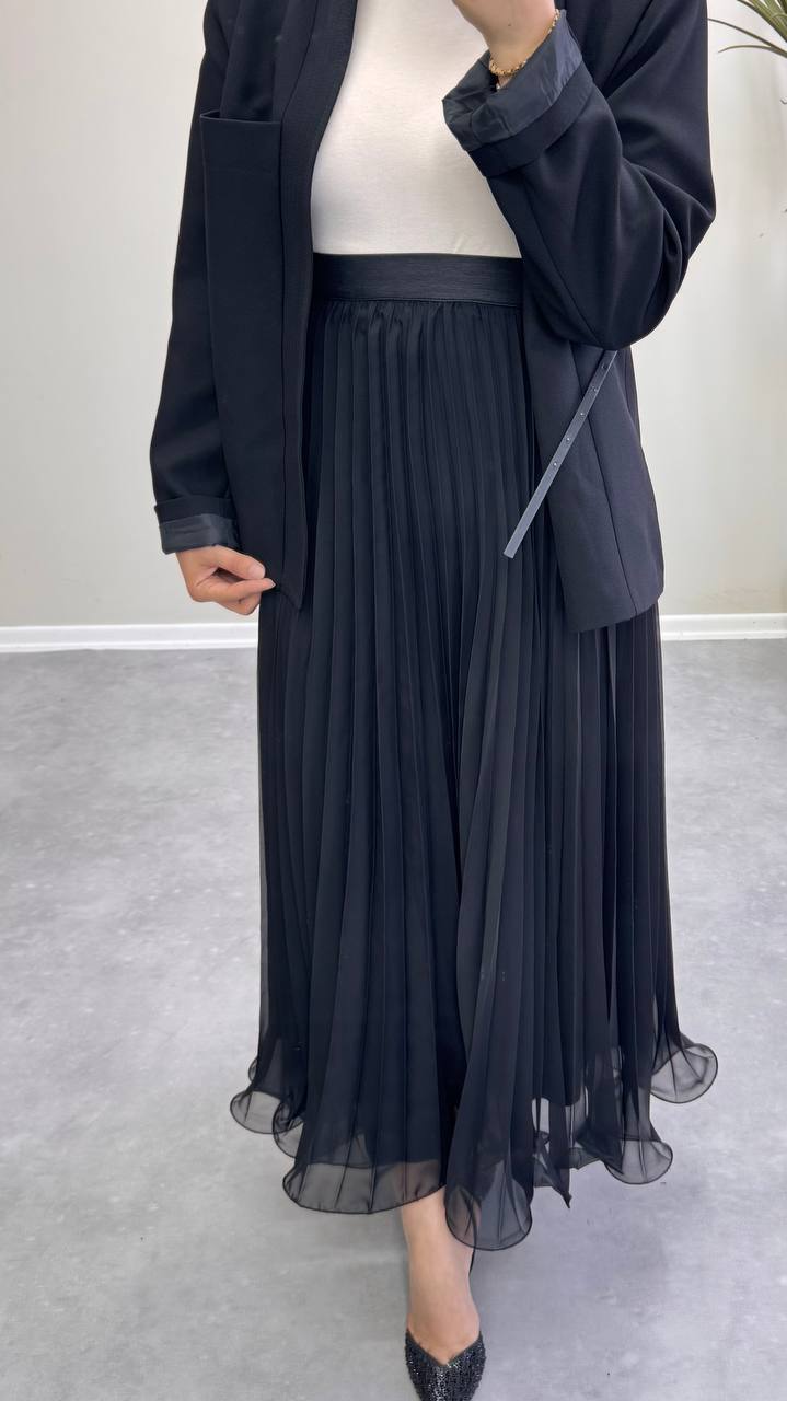 1649 - Fırfırlı Pileli Etek - Siyah