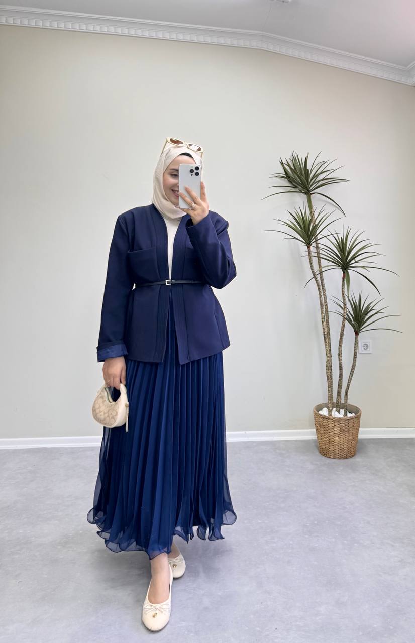 1649 - Fırfırlı Pileli Etek - Lacivert