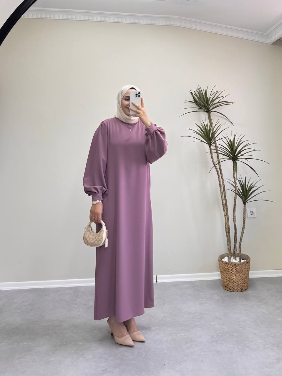 7154 - Kemerli Kalem Elbise - Gül kurusu