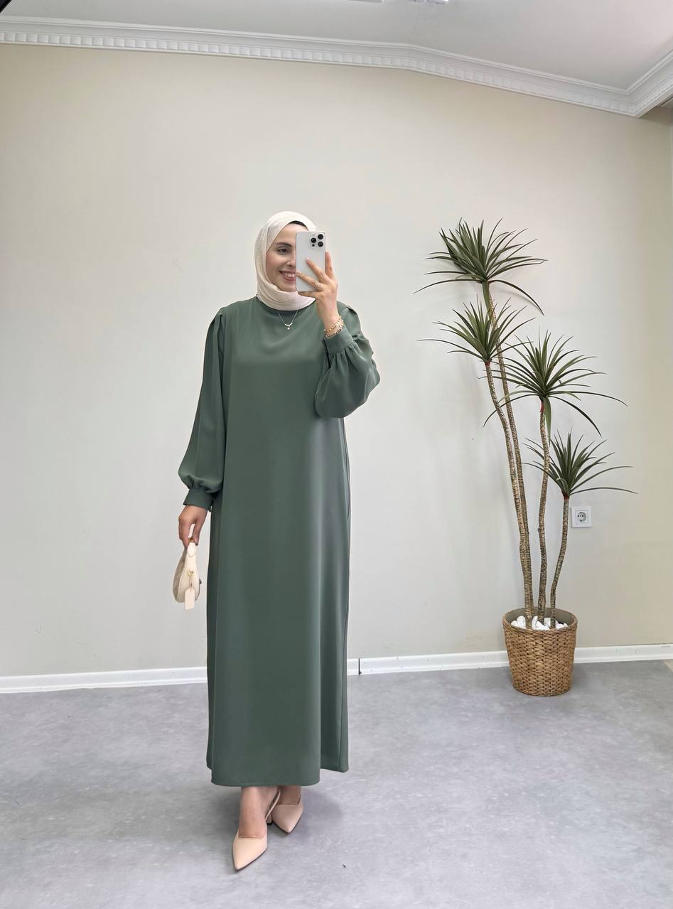 7154 - Kemerli Kalem Elbise - Haki