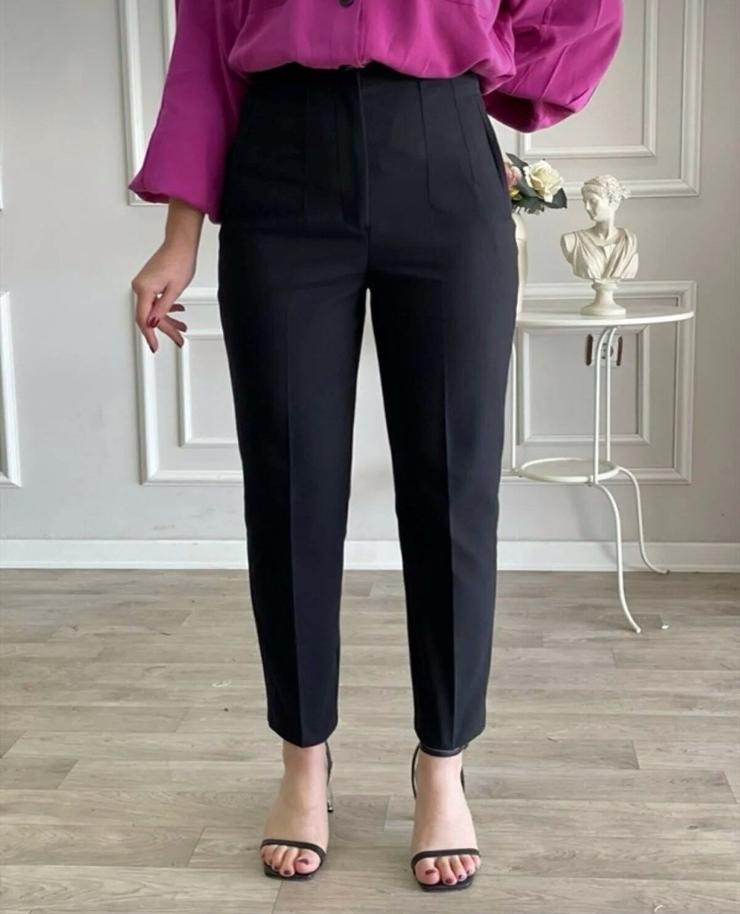 1106 - Fletolu Kalem Pantolon - Siyah