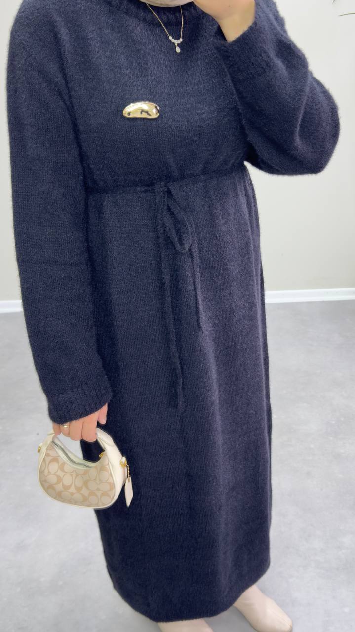 2660 - Broşlu Triko Elbise - Siyah