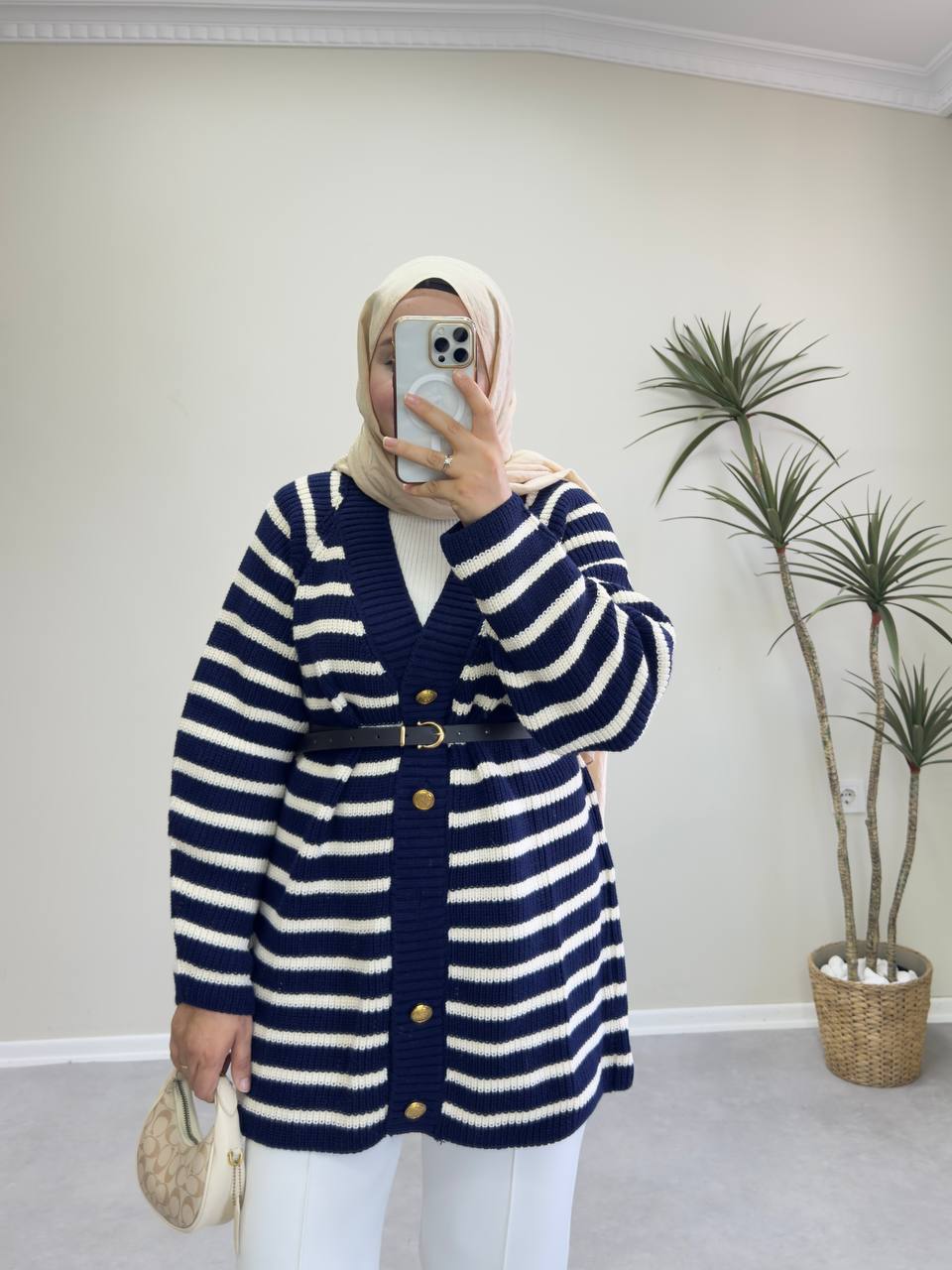 2639 - Çizgili Hırka - Lacivert