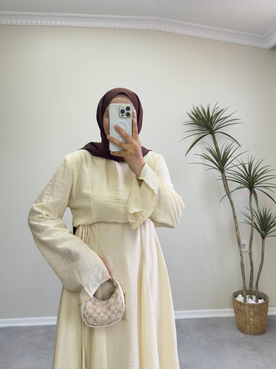 2172 - Eteği Kloş Elbise - Soft Sarı