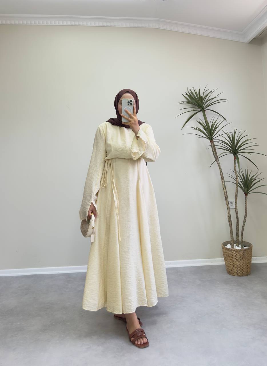 2172 - Eteği Kloş Elbise - Soft Sarı