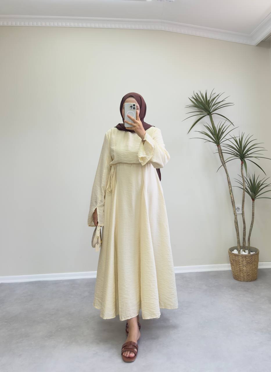 2172 - Eteği Kloş Elbise - Soft Sarı